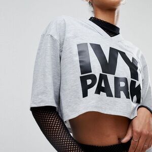 Ivy Park Grey Cropped Logo Tee – Size M